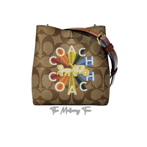 Coach C6835 Mini Town Bucket Bag Signature Canvas w/ Radial Rainbow Khaki $298 - Picture 1 of 11